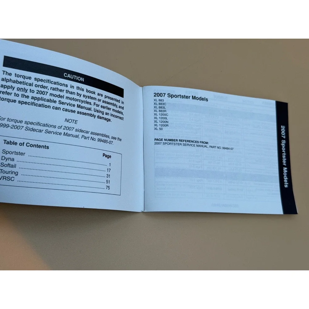 2007 Harley-Davidson Torque Values Ready Reference Manual P/N 99959-07 OEM